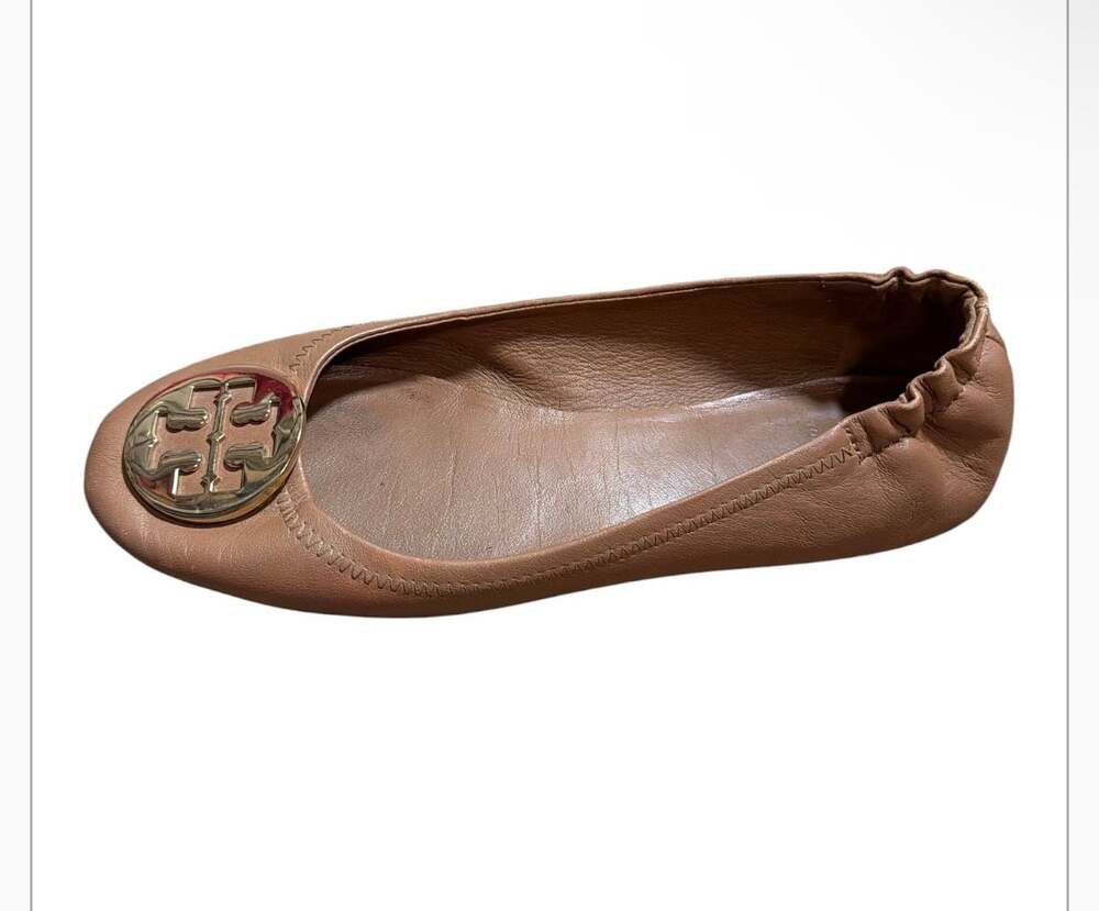 Tory Burch Minnie Travel Nappa Leather Ballet Flats in Tan
